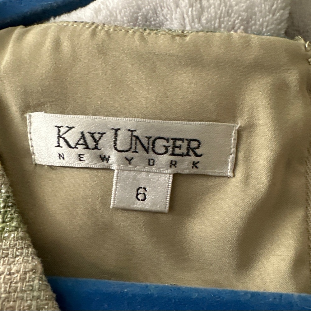 Kay Unger Beige green black cotton metallic sleeveless dress size 6 - Picture 9 of 11